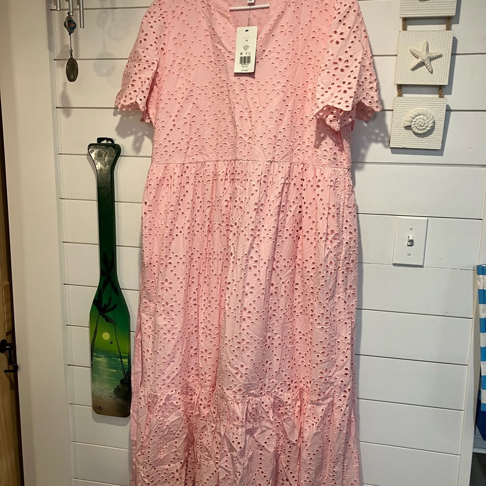 New Crown and Ivy Pink Eyelet Midi Dress size 16